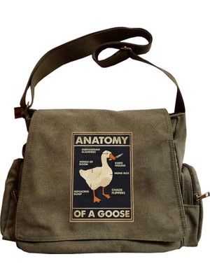 Touz Moda Day Light Duck Anatomy Baskılı Unisex Yeşil Postacı Çantası