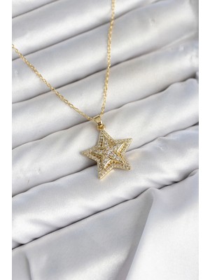 Eco Lounge 316L Çelik Zincir Gold Renk Zirkon Taşlı Yıldız Model Kadın Kolye