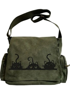 Touz Moda Black Cats Baskılı Unisex Postacı Çantası
