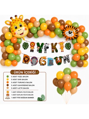 Çavuş E-Ticaret Safari Temalı Doğum Günü Parti Seti,iyiki Doğdun Banner,Balon Zinciri Seti,safari Konsept