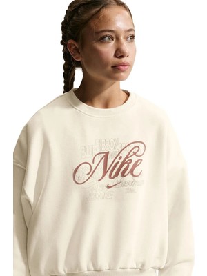 Nike Kid's Sportswear Club Fleece Boxy Crew Gfx Unisex Çocuk Sweatshirt Krem
