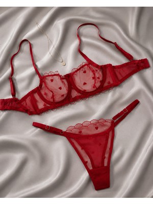 Veloura Elodie Kırmızı Kalpli Bralet Takım