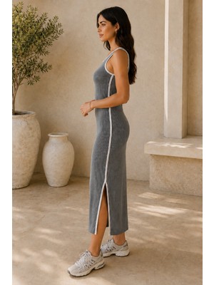 Unika Boutique Kadın Biyeli Yırtmaçlı Maxi Elbise