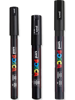 Ince - Ince Boya Marker Kalem Seti - Pc-1mr, Pc-1m, Pc-3m - Siyah Mürekkep - 3'lü Paket