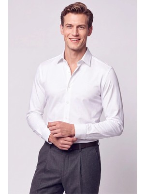 Efor Slim Fit Esnek Pamuklu Beyaz Gömlek G 1607