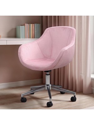 Bilgisayar ve Çalışma Koltuğu (Krom Ayak, Pembe)