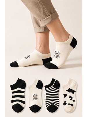 Ducks Socks Kadın Pamuklu Dikişsiz 4'lü Desenli Sneakers Çorap