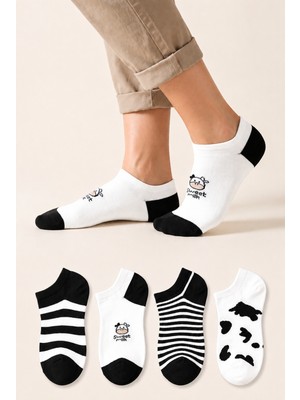 Ducks Socks Kadın Pamuklu Dikişsiz 4'lü Desenli Sneakers Çorap