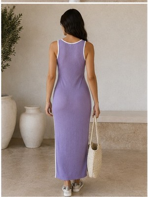 Unika Boutique Kadın Biyeli Yırtmaçlı Maxi Elbise