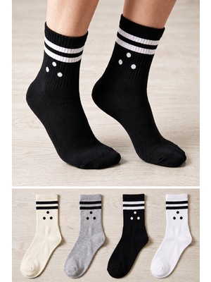 Ducks Socks Kadın Pamuklu Dikişsiz Çorap 4'lü Uzun Konç Kolej Çorap