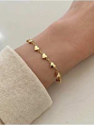 Guvdin Gold Renk Kalp Detaylı Zincir Bileklik - Zarif Minimalist Takı