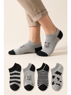 Ducks Socks Kadın Pamuklu Dikişsiz 4'lü Desenli Sneakers Çorap