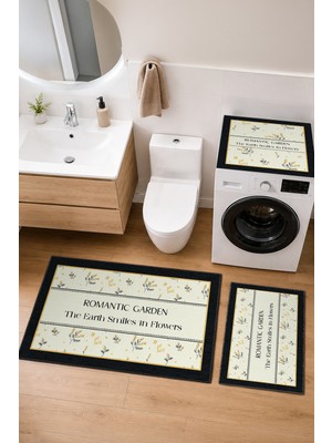 Homenette Modern 3 Parça Banyo Paspas Seti Kaymaz Tabanlı Makinede Yıkanabilir Banyo Halısı Takımı ve Çamaşır Makinesi Matı