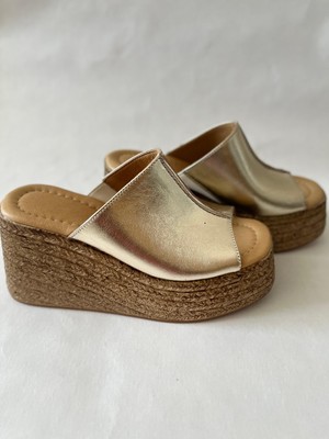 Butik Noble Shoes Hakiki Deri Dolgu Topuk Kadın Terlik