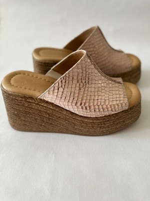 Butik Noble Shoes Hakiki Deri Dolgu Topuk Kadın Terlik