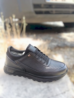 Oktay Kundura Erkek B506 Deri Çok Hafif Poli Taban Siyah Delikli Outdoor Ayakkabı