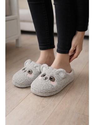 ModaFrato Teddy Bear Kadın Ev Terliği Kışlık Terlik Kauçuk Ses Yapmayan Taban