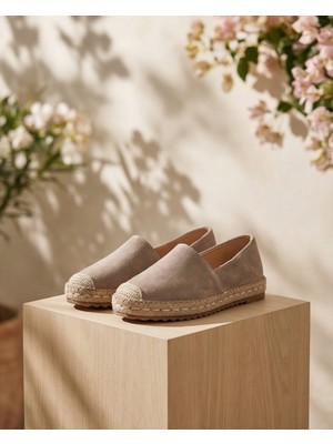 Futsi Shoes Lucıa Vizon Hakiki Deri Süet Dikiş Detaylı Kadın Espadril