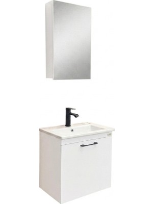 Usart Plus Mini Soft Beyaz 55*36 cm Banyo Dolabı Seti, Seramik Lavabo (Akrilik Plastik Değil) Dahil, Mdf