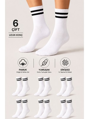 Ducks Socks Kadın Pamuklu Dikişsiz Kolej Çorap 6'lı Uzun Konç Günlük Çorap