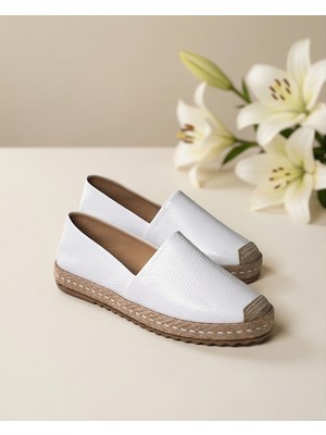 Futsi Shoes Lucıa Beyaz Hakiki Deri Dikiş Detaylı Kadın Espadril