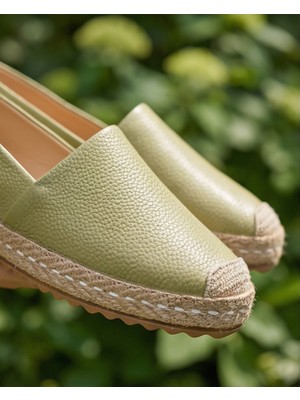 Futsi Shoes Lucıa Yeşil Hakiki Deri Dikiş Detaylı Kadın Espadril