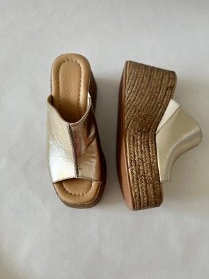 Butik Noble Shoes Hakiki Deri Dolgu Topuk Kadın Terlik