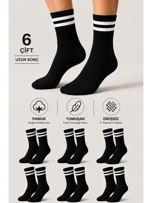 Ducks Socks Kadın Pamuklu Dikişsiz Kolej Çorap 6'lı Uzun Konç Günlük Çorap