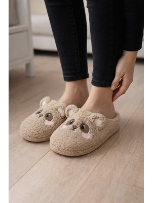 ModaFrato Teddy Bear Kadın Ev Terliği Kışlık Terlik Kauçuk Ses Yapmayan Taban