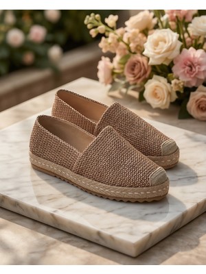 Futsi Shoes Lucıa Vizon Hakiki Deri Hasır Dikiş Detaylı Kadın Espadril