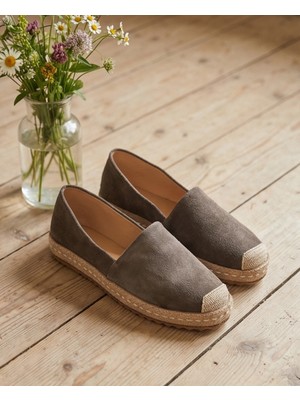 Futsi Shoes Lucıa Gri Hakiki Deri Süet Dikiş Detaylı Kadın Espadril