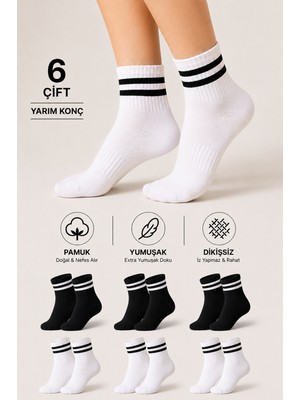 Ducks Socks Kadın Pamuklu Dikişsiz Kolej Çorap 6'lı Yarım Konç Günlük Çorap