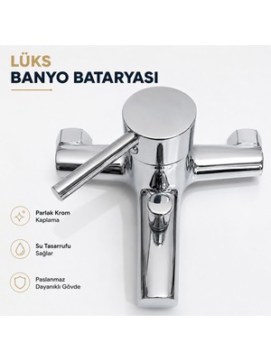 Badem10 Lüks Banyo Bataryası Krom Kaplama Modern Tasarım Sıcak Soğuk Su Uyumlu Dayanıklı Sağlam Batarya