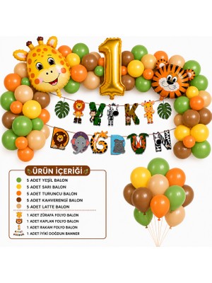 Çavuş E-Ticaret Safari Temalı Doğum Günü Seti,iyiki Doğdun Banner,temaya Uygun Balonlar,balon Zinciri Seti,safari Konsept 1 Yaş 2 Yaş 3 Yaş Doğum Günü Parti Setleri