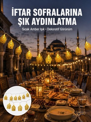Alkasaz Dekoratif Ramazan LED Işık Pilli Cami Tasarımlı Zincir Aydınlatma Yeni Nesil - ALKHBY5394-4849