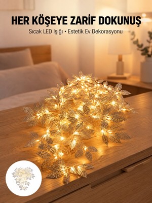 Alkasaz Yaprak Şekilli Gümüş LED Işık Pilli Dekoratif Aydınlatma - ALKHBY5371-7765