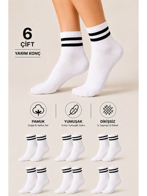 Ducks Socks Kadın Pamuklu Dikişsiz Kolej Çorap 6'lı Yarım Konç Günlük Çorap