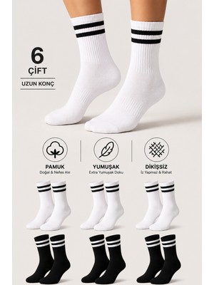 Ducks Socks Kadın Pamuklu Dikişsiz Kolej Çorap 6'lı Uzun Konç Günlük Çorap