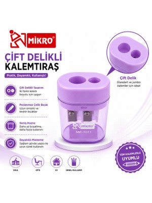 Danacı Kırtasiye Mikro Çift Delikli Kalemtıraş 1 Adet Hazneli Standart ve Jumbo Kalem Uyumlu MK-1011