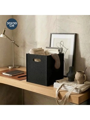 Homing Siyah Çok Amaçlı Keçe Organizer Dolap Içi Düzenleyici Tekli Sepet 30X30 cm