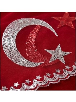 Karakız Damat Şalı Pullu Ay Yıldızlı Kırmızı