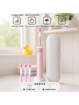 Mioji Oral B2 Kids Care Şarj Edilebilir Diş Fırçası Pembe + (3 Yedek Fırça Başlık ve Taşıma Çantası Hediye)