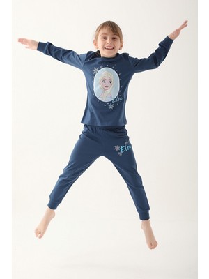 Frozen Koyu Indigo Kız Çocuk Uzun Kol Pijama Takım