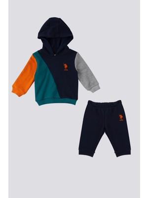 U.S. Polo Assn. Lacivert Kapüşonlu Garnili Bebek 2'li Takım