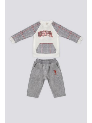 U.S. Polo Assn. Krem Kanguru Cep Ekose Detay Bebek 2'li Takım