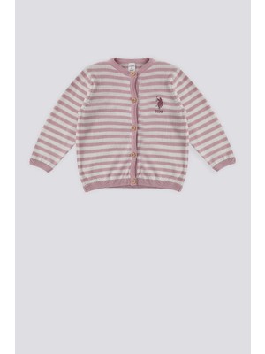 U.S. Polo Assn. Pembe Çizgili Düğmeli Bebek Hırka