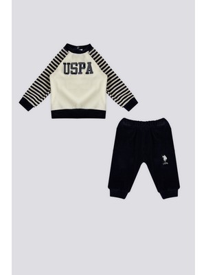 U.S. Polo Assn. Ekru Çizgili Kol Detay Bebek 2'li Takım