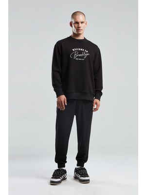 Benmanaj Erkek Bisiklet Yaka Baskılı Sweat Black
