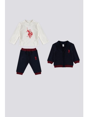 U.S. Polo Assn. Lacivert Çıtçıtlı Çizgili Ribana Detay Bebek 3'lü Takım