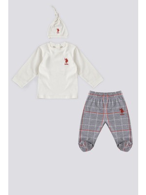 U.S. Polo Assn. Krem Şapkalı Bebek 3'lü Takım
